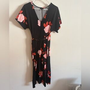 Who What Wear Black Maxi Dress with Pink Floral Design
